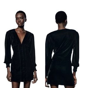 Zara Alessa Black Ruched Velvet Dress